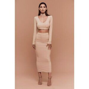 BOSSA Gold Sparkle Silhouette Kylie Body Con Maxi Skirt Large